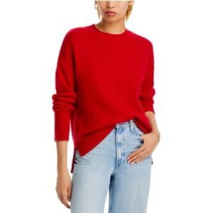 AQUA Drop Shoulder High Low Crewneck Cashmere Sweater
